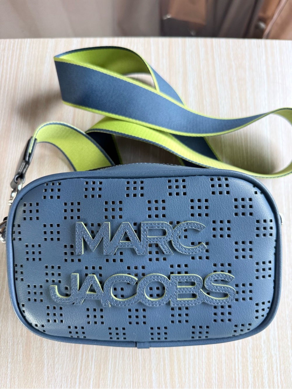 MARC JACOBS Navy and Lime Green Perforated Camera Belt Bag